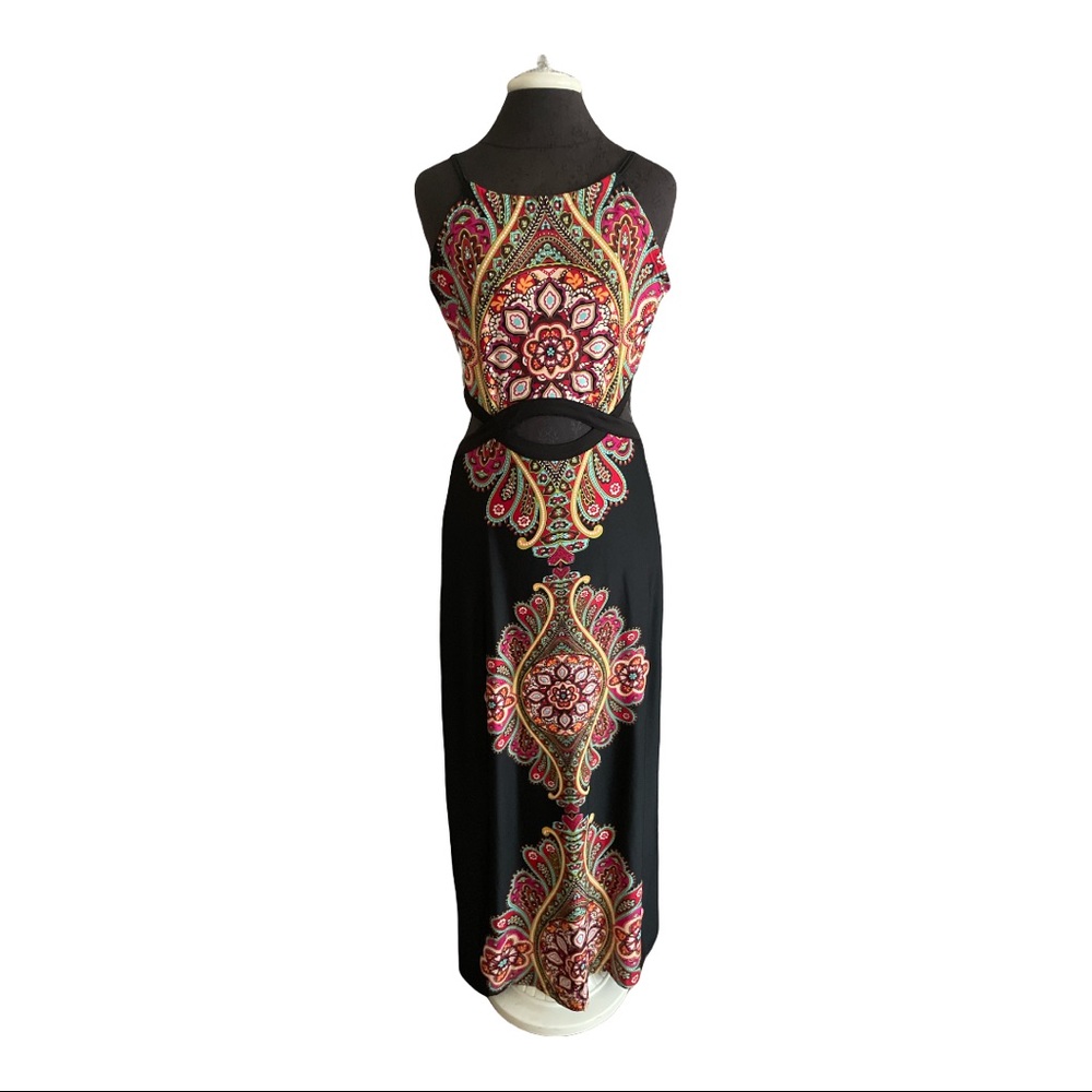 Boho Maxi Dress Black Spaghetti Straps Sleeveless Cut Out Long Dress Wom…